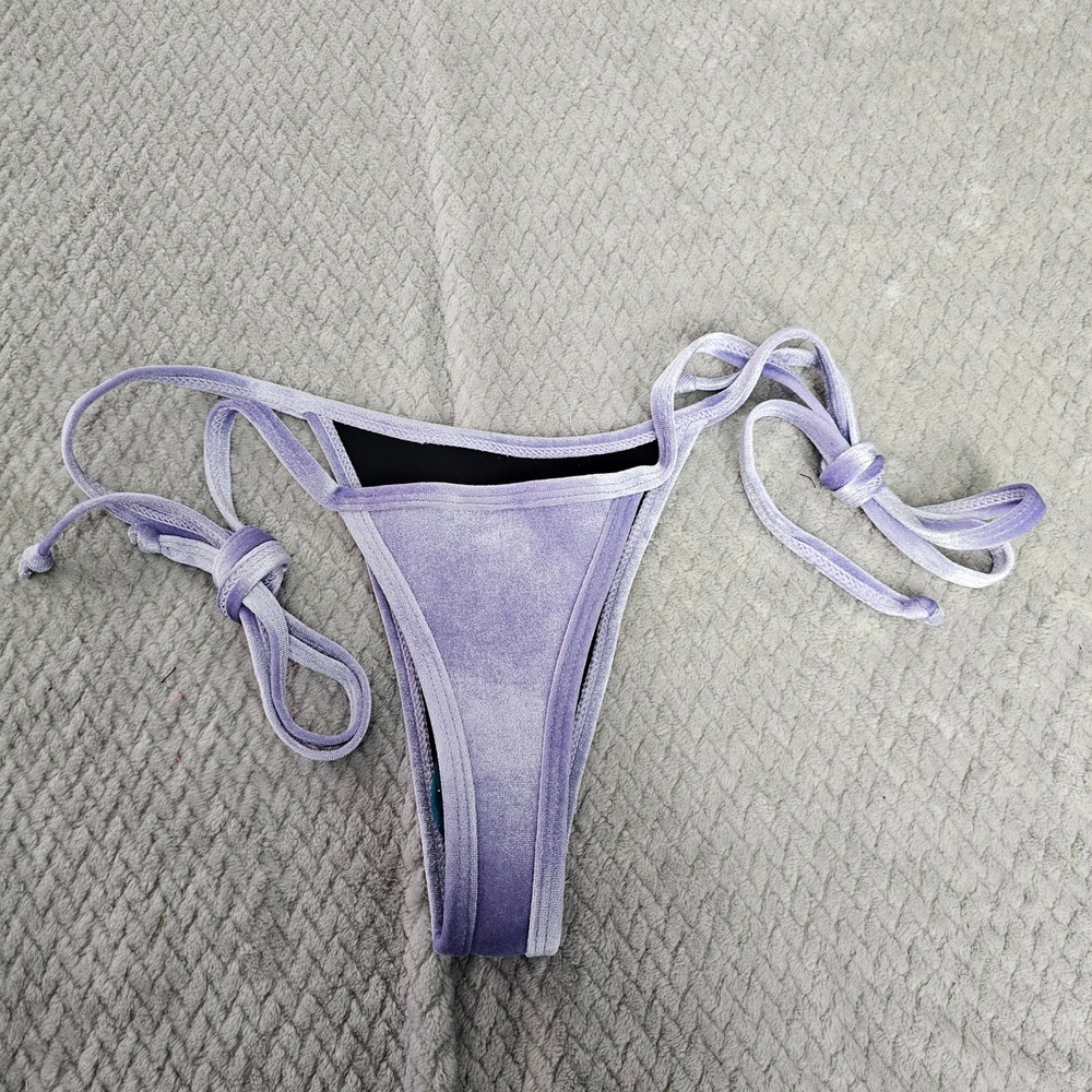 Hoaka Swimwear Lavender Velvet Neoprene Side Tie Thong Bikini Bottom Small